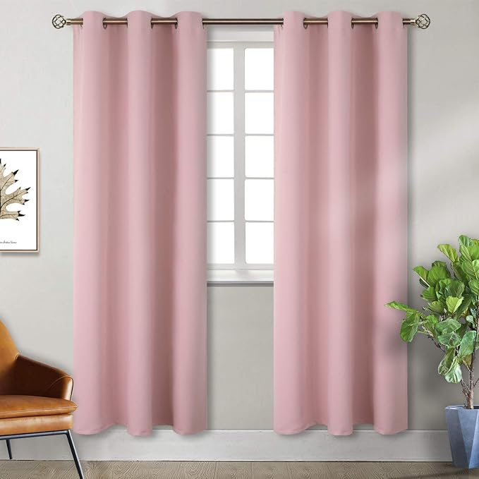 BGment Pink Room Darkening Curtains 84 Inch for Living Room - 2 Panels | Grommet Top, Light-Blocking, Sunblock, Thermal Insulated, Window Drapes for Bedroom, 38x84 Inch
