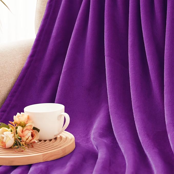 Exclusivo Mezcla Soft Fleece Blanket Twin Size for Bed, Purple | 60x80 Inches, Double-Sided Brushed Flannel, Lightweight Plush Cozy Blanket for Home Decor, All Season, Machine Washable