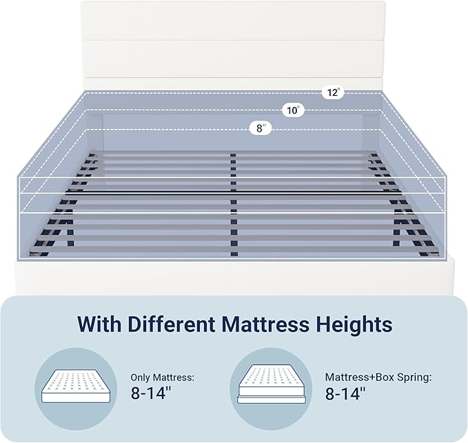 Allewie Full Size Platform Bed Frame with Velvet Upholstered Headboard | Wooden Slats Support, Fully Upholstered Mattress Foundation, No Box Spring Needed, Easy Assembly, Noise-Free, White