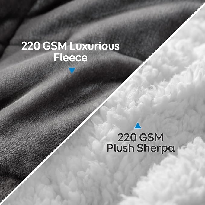 Cottonblue Sherpa Fleece Weighted Blanket 15lbs for Adults Twin Size 48x72 | Soft Cozy Flannel Weighted Blankets Throw for Sleep Calm Relax, Fuzzy Warm Bed Couch Heavy Blanket, Glass Beads, White Grey