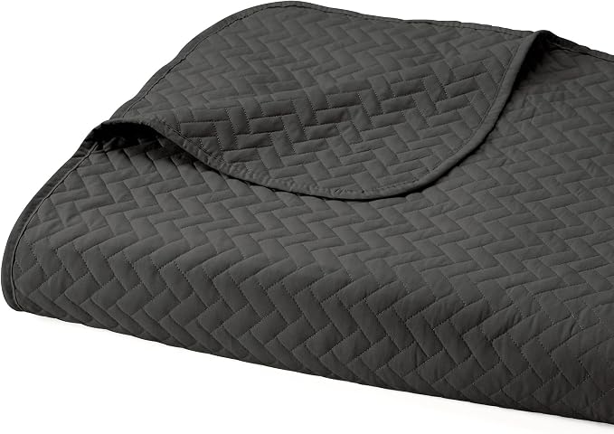 Merit Linens Classic Quilt Coverlet Soft Set in Herringbone Stitching - Full/Queen Gray