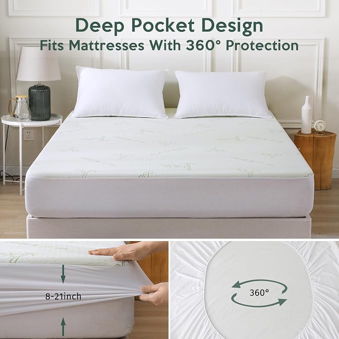 Mattress Protector Full Size Bed, 100% Waterproof Mattress Cover, Cooling and Breathable Bed Pad Cover, Deep Pocket 8"-21"