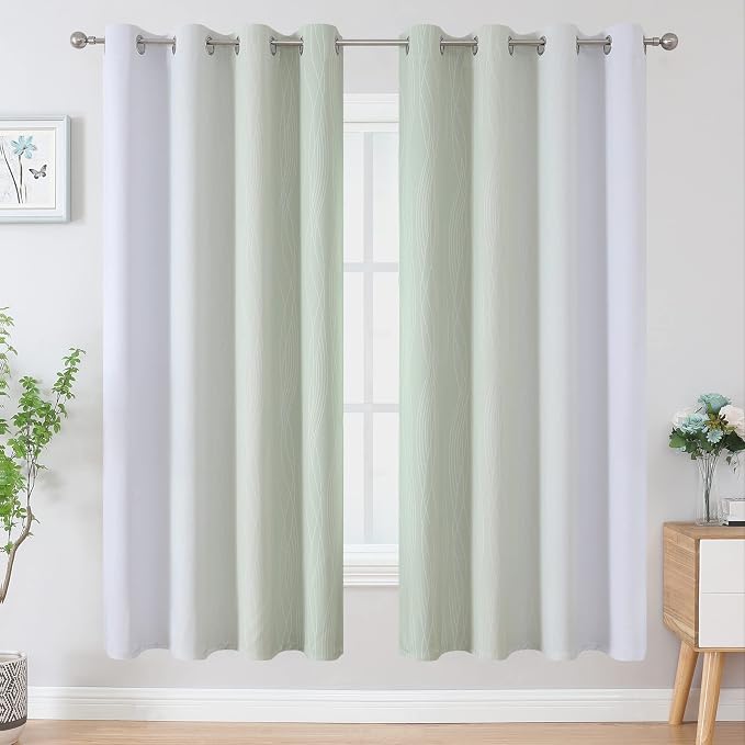 Sage Green and Greyish White Ombre Blackout Curtains for Bedroom 72 Inch | Estelar Textiler Thermal Insulated Living Room Darkening Drapes,Light Blocking Grommet Window Kids Curtains,52Wx72L,2 Panels
