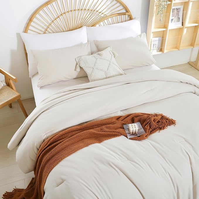 weigelia Beige Comforter Set Twin Size, All Season Lightweight Bedding Set | Soft Microfiber Twin Comforter Set, Machine Washable, Solid Color Bed Set (1 Comforter, 1 Pillowcase)