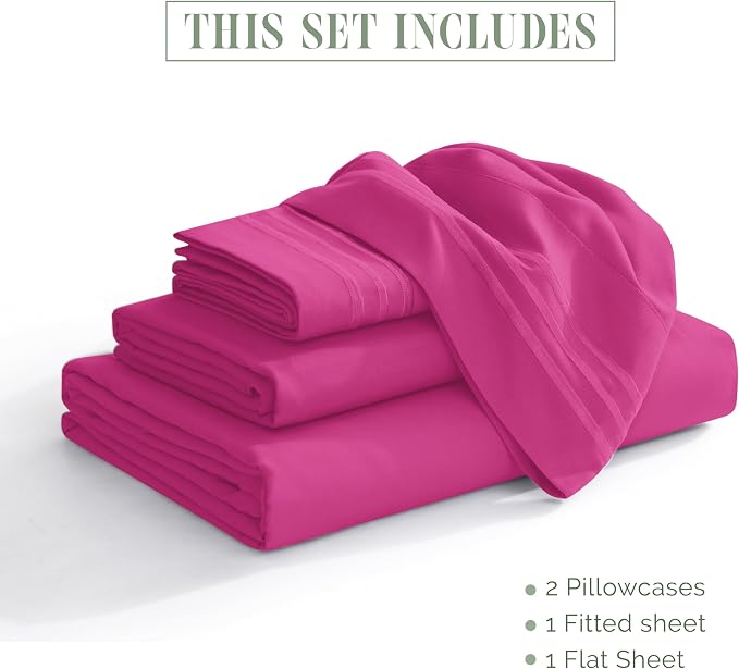 Elegant Comfort Luxurious 1500 Premium Hotel Quality Microfiber 4-Piece Sheet Set, 18-24 Inches Deep - Extra Deep Pocket Sheets - Ultra Soft 4PC Deep Pocket Sheets, California King, Hot Pink