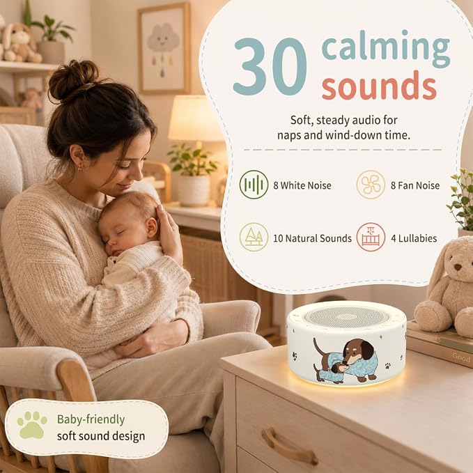 Kipcush White Noise Machine for Baby & Adults, Sleep Sound Machine with 30 Soothing Sounds, 8-Color Night Light, Memory Function, White Noise for Sleeping, Nursery, Office, Travel, Relaxation