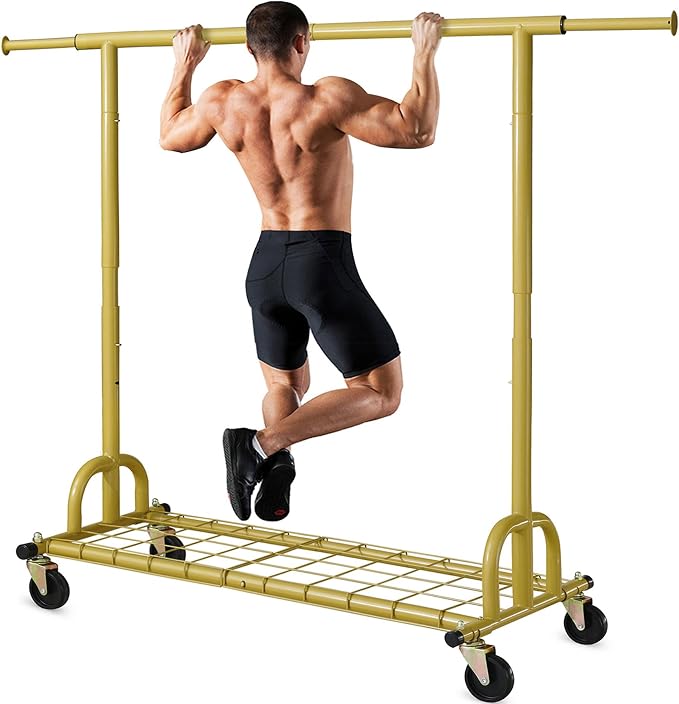 HOKEEPER Clothing Rack Gold Clothes Rack Heavy Duty Garment Rack for Hanging Clothes 525LBS Commercial Clothing Racks with Wheels for Bedroom, Laundry, Balcony, Living Room 22" D x 75" W x 71" H | Adjustable Garment Rack Easy Assemble Commercial Clothi...