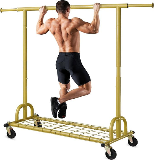 HOKEEPER Clothing Rack Gold Clothes Rack Heavy Duty Garment Rack for Hanging Clothes 525LBS Commercial Clothing Racks with Wheels for Bedroom, Laundry, Balcony, Living Room 22" D x 75" W x 71" H | Adjustable Garment Rack Easy Assemble Commercial Clothi...