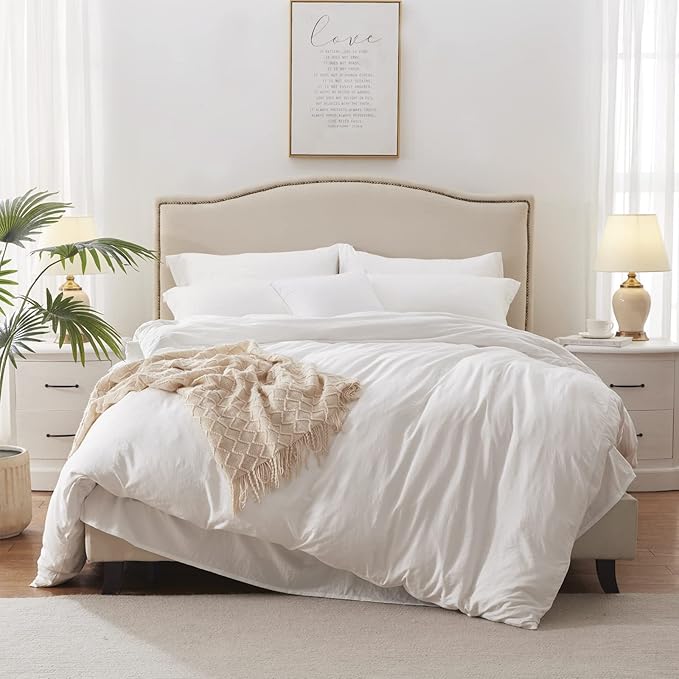 MILDLY Duvet Cover Cal King Ultra Soft Comforter Cover Set 3pcs, White | Washed Microfiber Cotton-Like, Breathable Comfort, Hidden Zipper, Corner Ties, OEKO-TEX Certified, Fade Resistant