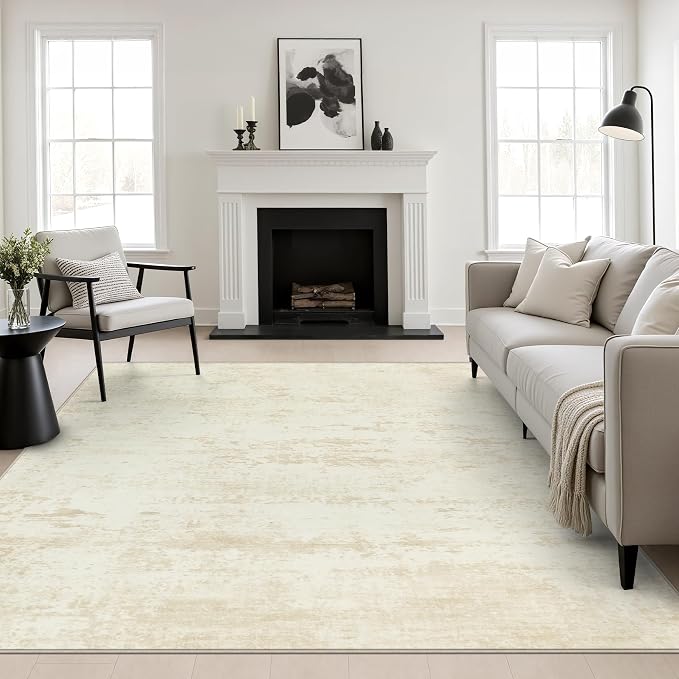 Area Rug Living Room: 6x6 Modern Washable Indoor Soft Carpet Beige | For Bedroom Dining Room Farmhouse Nursery Hallway Office,Modern Abstract,Machine washable,Non-Slip,Stain Resistant,Indoor