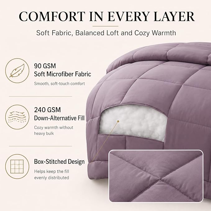 Full Size Comforter Sets Dusty Purple - 7 Pieces Bed in a Bag | OEKO-TEX Certified, All-Season, Bedroom, Guest Room, Down-Alternative Comforter + Flat & Fitted Sheets + 4 Pillowcases