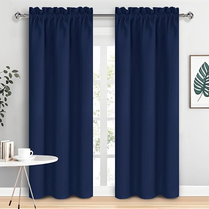 DWCN Blackout Curtains for Bedroom 38 x 84 Inch Long Navy Blue 2 Panels | Room Darkening, Thermal Insulated, Light Blocking, Rod Pocket Drapes, Noise Reducing Window Treatments