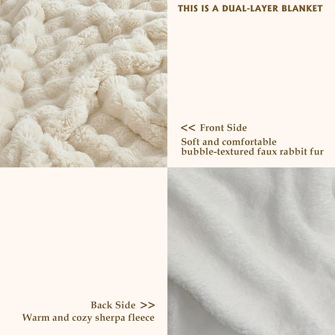 60x80 Inches Ultra-Soft Fuzzy Faux Fur Plush Twin Size Blanket - Thick, Warm Sherpa for Couch, Sofa, Bedroom, Camping - Decorative Blanket for Cozy Warmth, Bubble Khaki