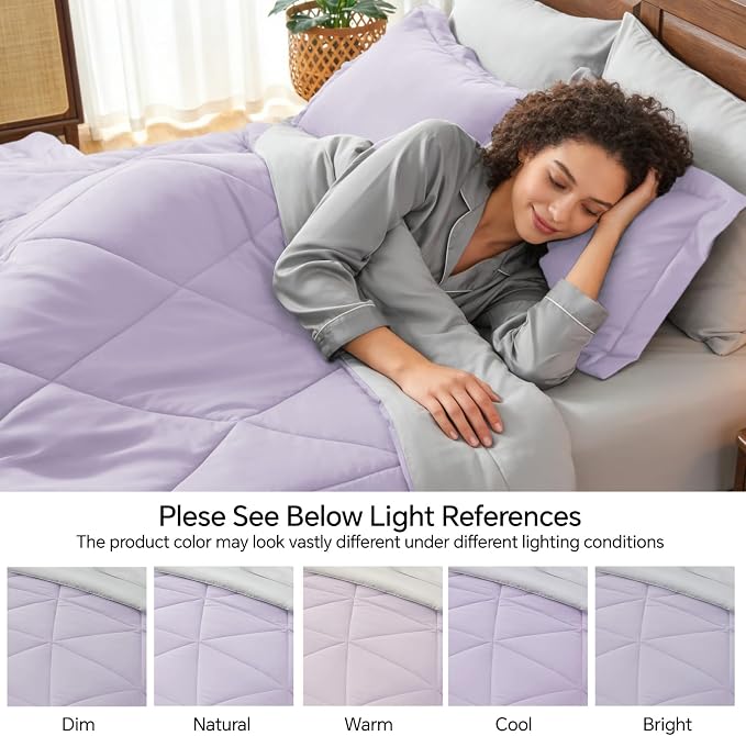 BEDELITE Twin Comforter Set 5 Pieces, Reversible Lavender Bed in A Bag | Soft All Season Down-Alternative Comforter, Sheets, Pillowcases & Shams, OEKO-TEX Certified Bedding for Bedrrom, Guest Room