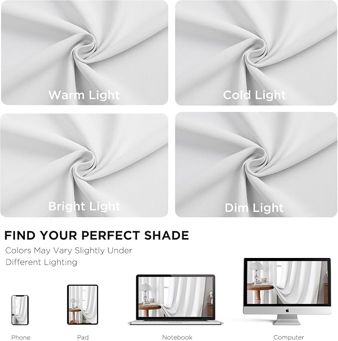 Joydeco 96 Inch 60% Blackout Curtains 2 Panels, Semi Sheer Blackout Curtains for Bedroom, White Curtains, Black Out Drapes for Living Room, Rod Pocket Back Tab Drapes(W52 x L96 Inch,Pure White)