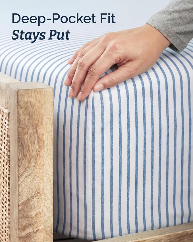 Twin 4 Piece Bed Sheet Set - Breathable & Cooling Sheets - Blue Stripes | Ultra Soft Hotel Luxury Bedding Set with 8-16 Inch Deep Pockets, 1 Flat & 1 Fitted Sheet & 2 Pillowcases, Wrinkle & Fade Free