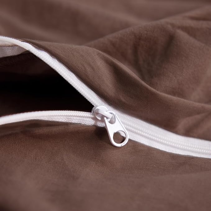 NEXHOME PRO Queen Duvet Cover Set 100% Certified Organic Cotton with Washed Feel & Linen-Like Texture, Comfortable & Breathable, Home Bedding Set Dark Brown (No Comforter)