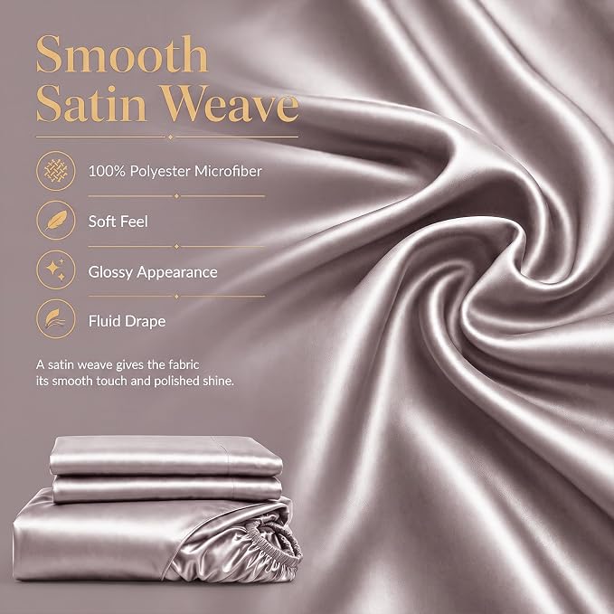 CozyLux Satin Sheets Queen, 4-Piece 14-Inch Deep Pocket Sheet Set | OEKO-TEX Certified Silky Soft Sheet Set for Hair &Skin, Luxurious Silky-Smooth Satin for Elegant Bedroom Decor, Dusty Purple