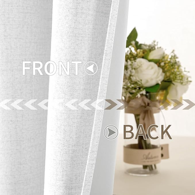 MIULEE 100% Blackout Linen Curtains for Bedroom 52x45 Inches Bright White | Room Darkening, Light Blocking, Thermal Insulated, Grommet Top, Linen Textured, Window Curtains for Living Room, 2 Panels