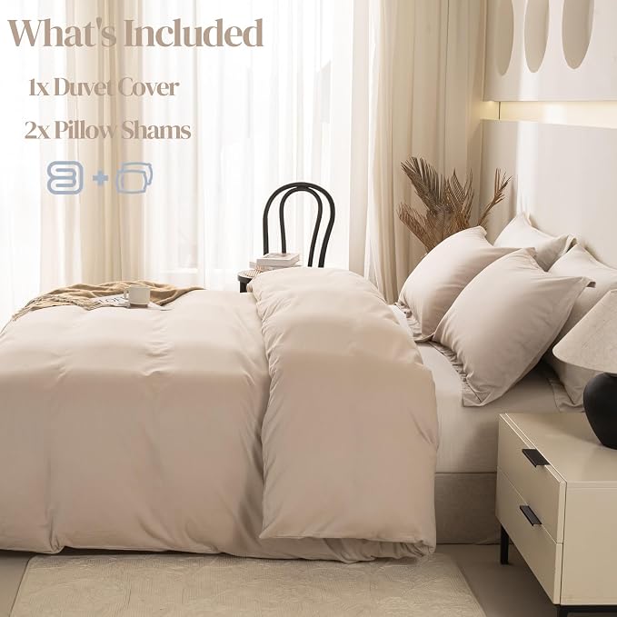 OAITE Duvet Cover Set 100% Washed Cotton Solid 3pcs | Soft,Durable,Long-staple Cotton,Hidden Zipper with 8 Interior Corner Ties,2 Pillowcases