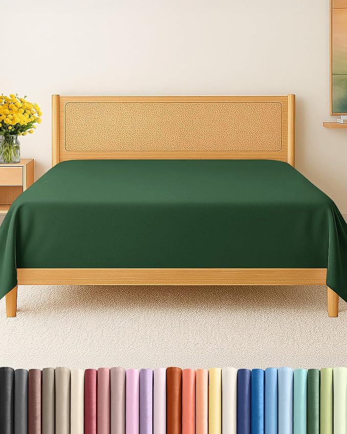 Full Flat Sheet - Single Top Flat Sheet Only - Cooling - Emerald Green | Hotel Luxury Top Flat Sheet Only, Ultra-Soft, Breathable & Cooling, Fade & Wrinkle Free, Easy-Care, Stain & Shrink Resistant