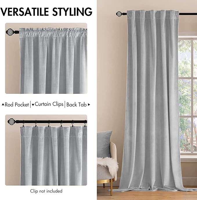 MIULEE Greyish White Velvet Blackout Curtains 52x84 inches 2 Panels | Luxury, Thermal Insulated, Super Soft Window Drapes for Bedroom Living Room, Rod Pocket & Back Tab