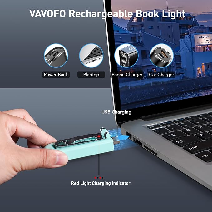 VAVOFO USB Rechargeable Book Light, Bookmark Clip on LED Reading Light | 3 Colors 9 Lighting modes clip on book light, Eye Care Glow for Bed Reading, Christmas Gift for Bookworms, Book Accesories