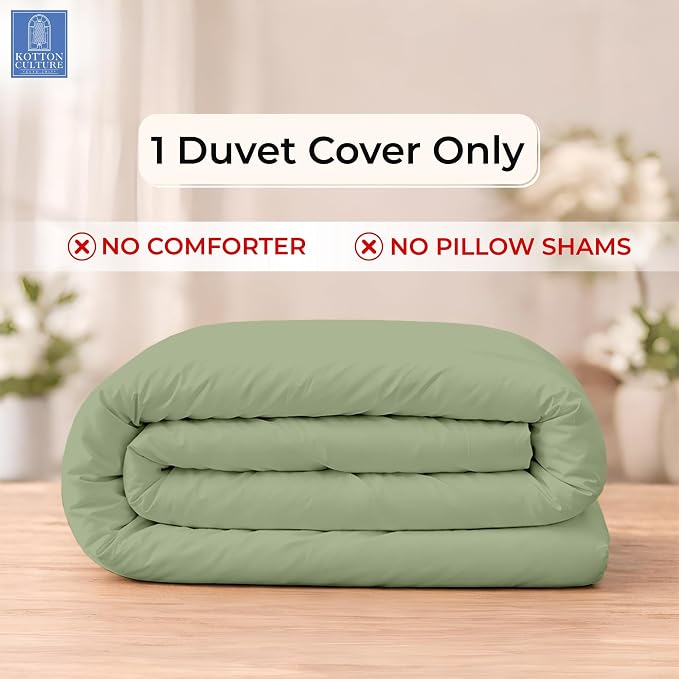 1 Pc Twin XL/Twin Duvet Cover Only-100% Egyptian Cotton 600 Thread Count Ultra Soft Premium Durable Comforter Cover Zipper Closure & Corner Ties - (Moss Green, 68" X 90")