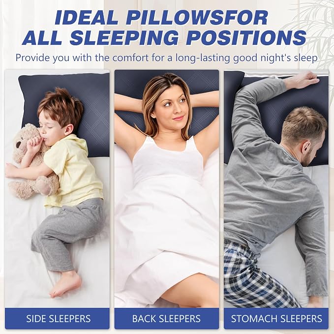 Vorouhals Hotel Collection Bed Pillows for Sleeping 4 Pack Standard Size Cooling Pillows Set of 4 for Back, Stomach or Side Sleepers, Super Soft Down Alternative Microfiber Filled Pillows (Navy)