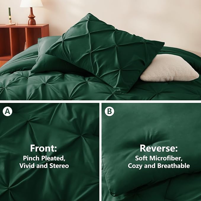 HIMEET King Size Comforter Set Emerald Green - 7 Pieces Bed in a Bag | OEKO-TEX Certified, 240GSM Down Alternative Comforter, 14" Deep Pocket Fitted Sheet + Flat Sheet + 2 Pillowcases + 2 Shams