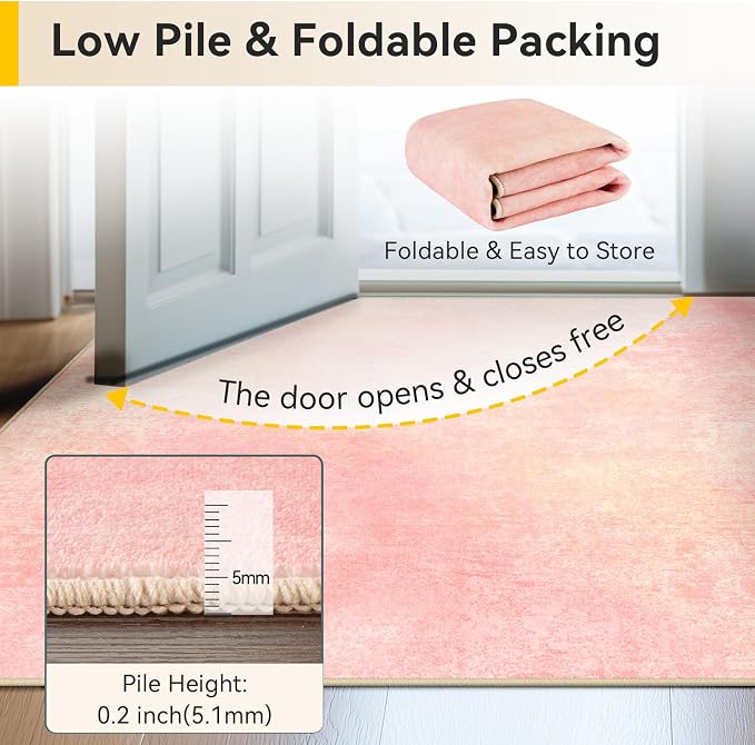 RELEANY Washable 5'x7' Abstract Area Rug for Living Room Light Pink | Carpet for Bedroom, Kitchen, Office, Hallway and Entryway, Printed Pattern, Non‑Slip, Soft, Stain‑Resistant, Easy to Clean