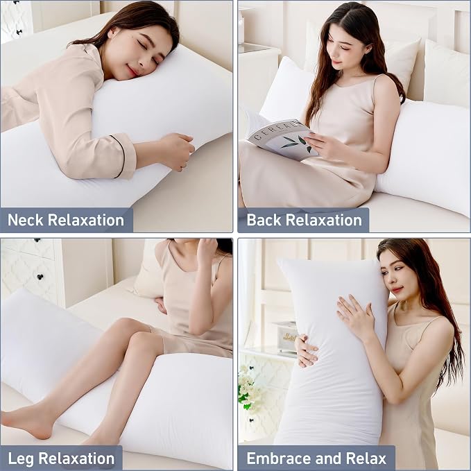 Leeden Full Body Pillow 20 x 54 for Side Sleepers White Support | Soft polyester padding delivers full-body support for side sleepers, maternity rest, reading and daily relaxation.
