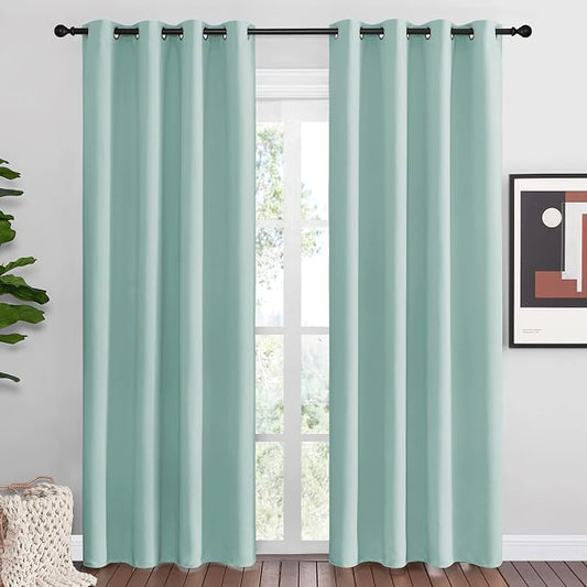 NICETOWN Aqua Blue Blackout Curtains 86" Long for Office, Dining Room, Guest Room, Sound Reducing Heat and Cold Block Curtain Panels for Modern Room Decorative (55" Wide by 86" Long, 2 Pieces) | Room Darkening Sound Reducing Heat Cold Block Curtain Pan...