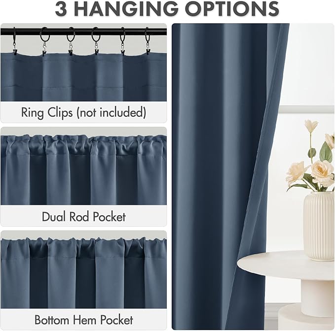 MIULEE Stone Blue Blackout Curtains 4 Panels Set 72 Inch Length Bedroom | Thermal Curtains for Summer Heat, Light Blocking Privacy Window Drapes, Top&Bottom Rod Pocket