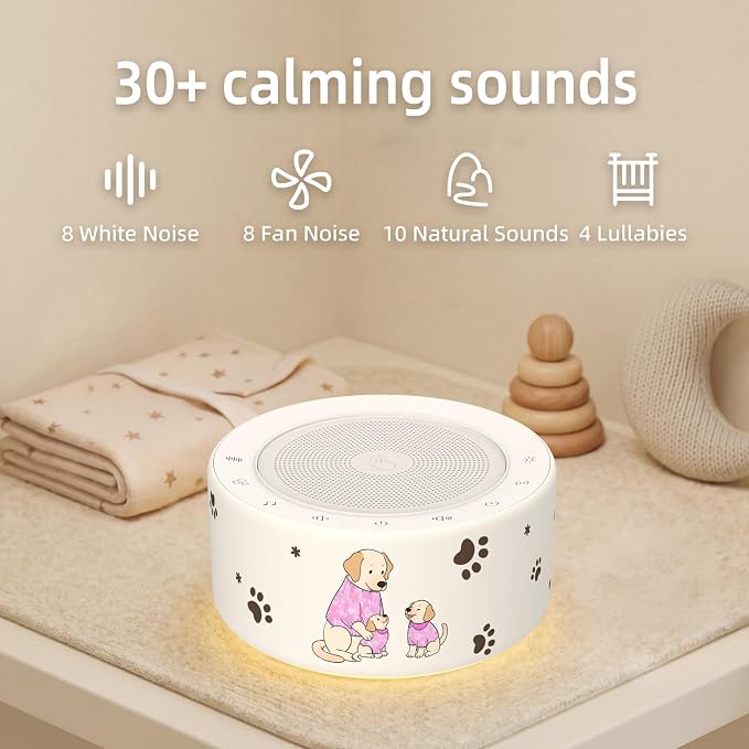 Kipcush White Noise Machine for Baby & Adults, Sleep Sound Machine with 30 Soothing Sounds, 8-Color Night Light, Memory Function, White Noise for Sleeping, Nursery, Office, Travel, Relaxation