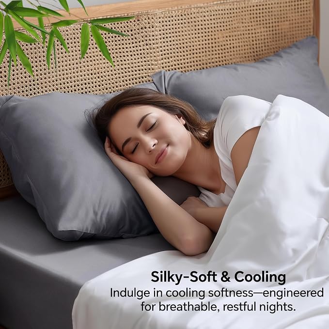BEDELITE Pillow Cases Standard Size Set of 2, Rayon Made from Bamboo, Grey | Cooling and Breathable Pillow Cover for Hot Sleepers & Night Sweats, Silky Soft Cozy, Envelope Closure, 20"x26"