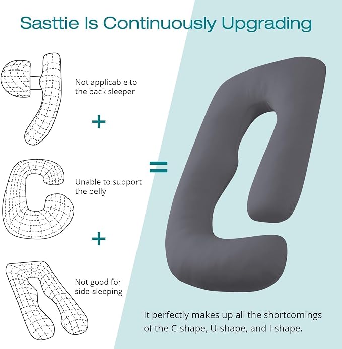 Cooling Pregnancy Pillows for Sleeping, 57'' Full Body Pillow, Dark Grey | Sasttie Maternity Pillow, OEKO-TEX, Down Alternative, Removable Cover, Pregnant Women Must Haves, Maternity Essential