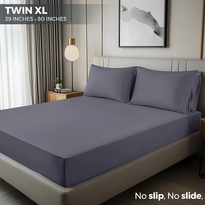 Pack of 2 Twin XL Fitted Sheet, Fits Up to 16 Inch Deep Pocket, Grey | Hotel Comfort, Cooling & Breathable Cotton like Polyester, Easy Fit, Wrinkle & Fade Resistant, Snug Fit, Easy Care, Oeko-Tex