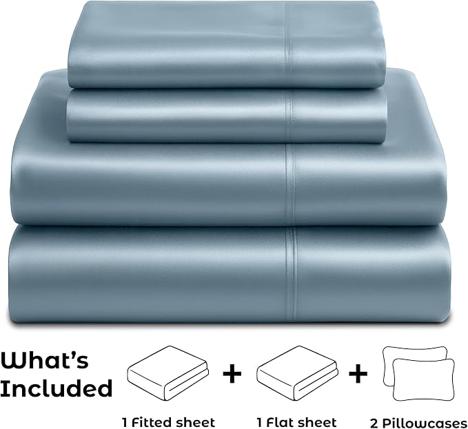 Satin Sheets Full [4-Piece, Skyblue] Hotel Luxury Silky Bed Sheets - Extra Soft 1800 Microfiber Sheet Set, Wrinkle, Fade, Stain Resistant - Deep Pocket Fitted Sheet, Flat Sheet, Pillow Cases