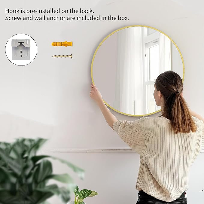 Big Circle Mirror 36 inch, Gold Round Mirror, Brushed Metal Frame | High Definition Mirror, Waterproof, Rust-resistant, perfect for Living room, Bathroom, Hallway, Bedroom, Cloakroom