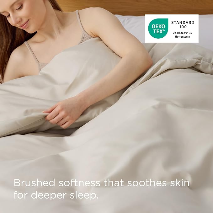 Bedsure Duvet Cover Queen Size, Soft Double Brushed Bedding, Light Beige | For Kids & Adults, 90"x90", Only 1 Comforter Cover, No Pillow Shams, Hotel Luxury, Breathable, Lightweight, Zipper Closure
