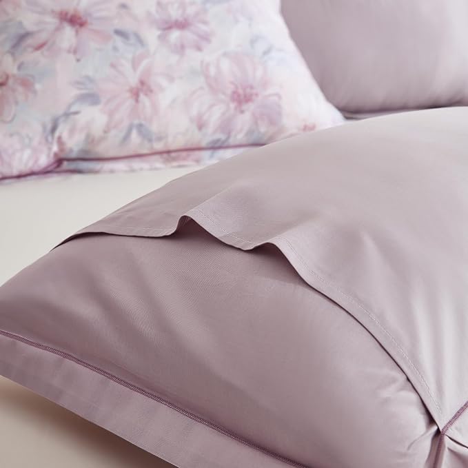 OAITE Queen Duvet Cover Set 3pcs 100% Cotton 600 Thread Count with Floral | Luxury Soft, Breathable,Long Staple Cotton,Hidden Zipper,8 Corner Ties,Easy Care for All Season