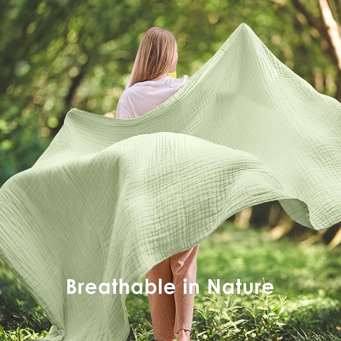 EMME Muslin Blankets for Adults Throw Blanket for Couch Breathable Gauze Soft Lightweight Airy Mint Green Queen 90" x 90"