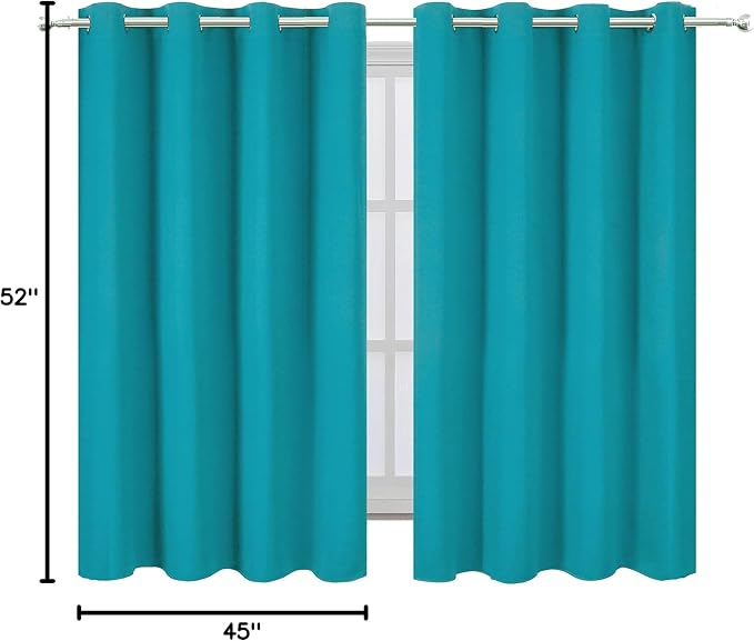 Teal Blackout Curtains/52 x 45 Inch Length Kids Curtains/Set of 2 Panels Grommet Bedroom Curtains for Living Room