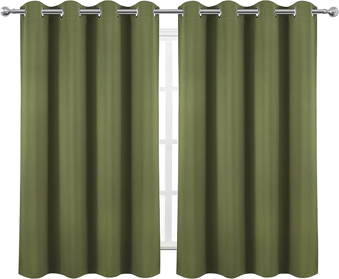Blackout Curtains 52 x 45 inch/Olive Green Curtains Set of 2 Panels/Thermal Insulated Room Darkening Bedroom Curtains