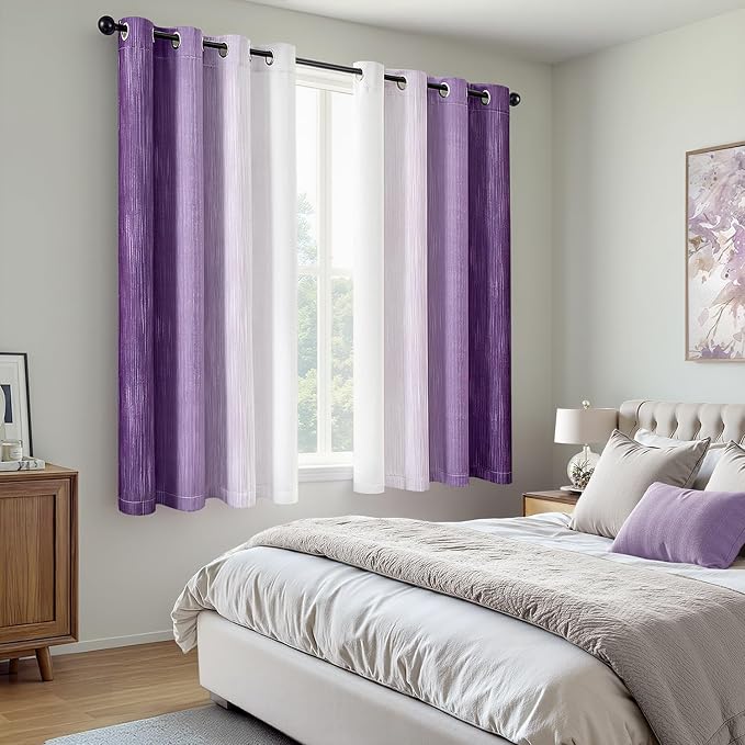 MIULEE Purple and Greyish White Ombre Blackout Curtains 52Wx54L Set of 2 | Full Room Darkening,Thermal Insulated,54 Inch Long,Grommet Drapes for Bedroom/Living Room,Modern Window Treatments