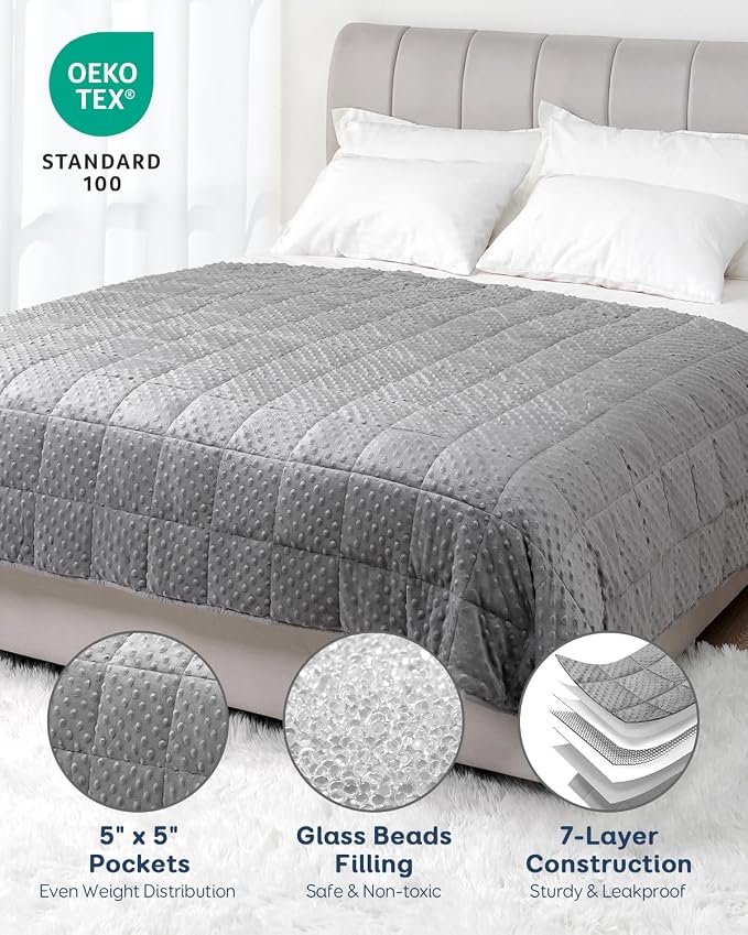 25lbs Weighted Blanket for Adults, 80"x87" King Size Heavy Blankets | Soft Raised Minky Dot Texture, Reversible Cooling & Cozy for All Seasons, 7-Layer Design for Even Weight, Machine Washable