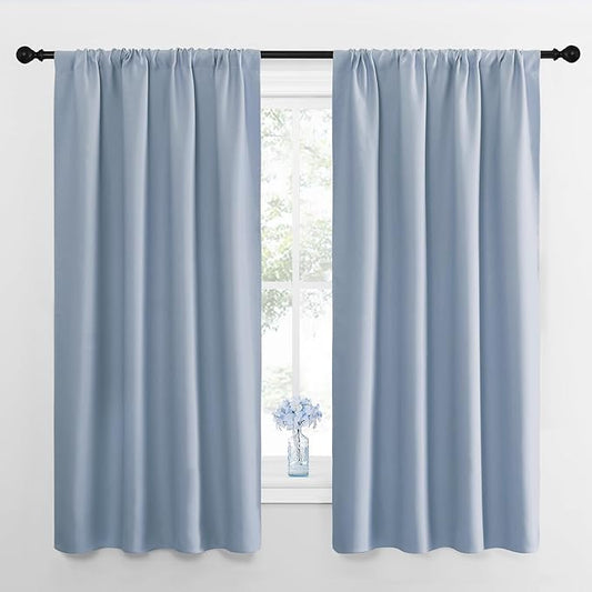 NICETOWN Blackout Curtains for Living Room, Vintage Blue, 2 Panels, 42 by 63, Darkening Window Curtain Panels, Easy-Care Solid Thermal Insulated Draperies/Drapes for Daughter Room