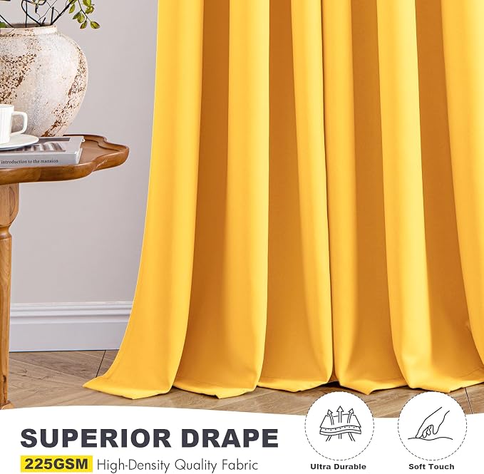 MIULEE Blackout Curtains for Bedroom 2 Panels 40 x 84 Inch Long Yellow | Thermal Insulated, Living Room Darkening Grommet Drapes, Noise Reducing, Light Blocking Window Treatments