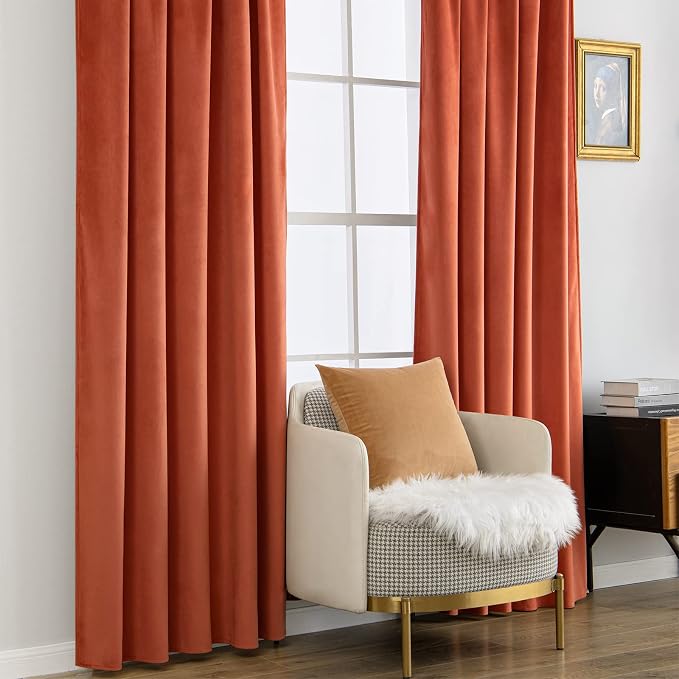 MIULEE Velvet Blackout Curtains 52x108 inches 2 Panels Burnt Orange | Luxury, Bedroom Living Room, Thermal Insulated, Super Soft Window Drapes, Back Tab, Terracotta Rust Fall Decor